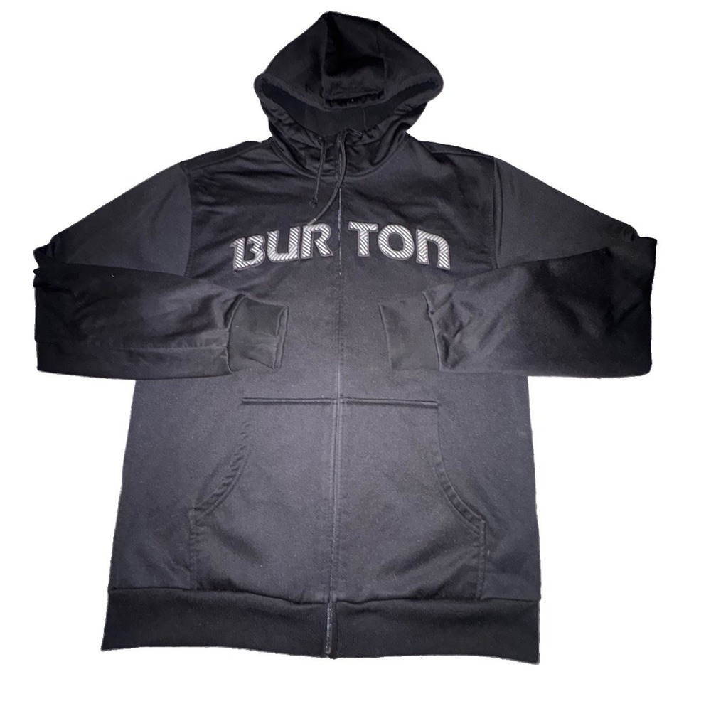 Burton US Snowboarding Hoodie Mens Medium Black Full Zip Fleece Lined Jacket
